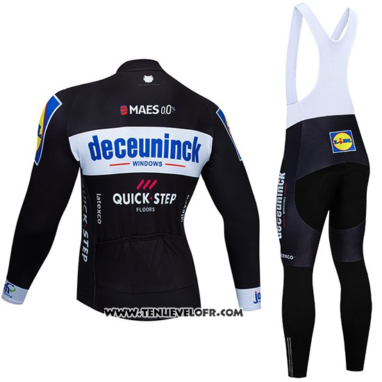 2019 Maillot Ciclismo Deceuninck Quick Step Noir Blanc Manches Longues et Cuissard